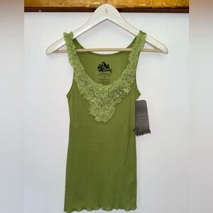 Awake Green Ruffled Fitted Camisole Tank Top